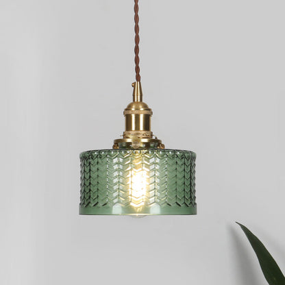 Zenthra Industriele Hanglamp Eettafel - Retro Korte Cilinder met Duidelijk/Groen Golfglas voor Woonkamer en Eetkamer