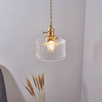 Zenthra Industriele Hanglamp Eettafel - Retro Korte Cilinder met Duidelijk/Groen Golfglas voor Woonkamer en Eetkamer