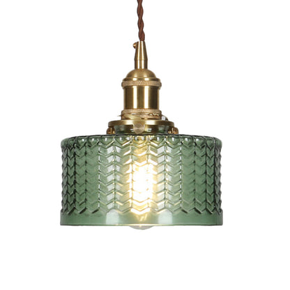 Zenthra Industriele Hanglamp Eettafel - Retro Korte Cilinder met Duidelijk/Groen Golfglas voor Woonkamer en Eetkamer