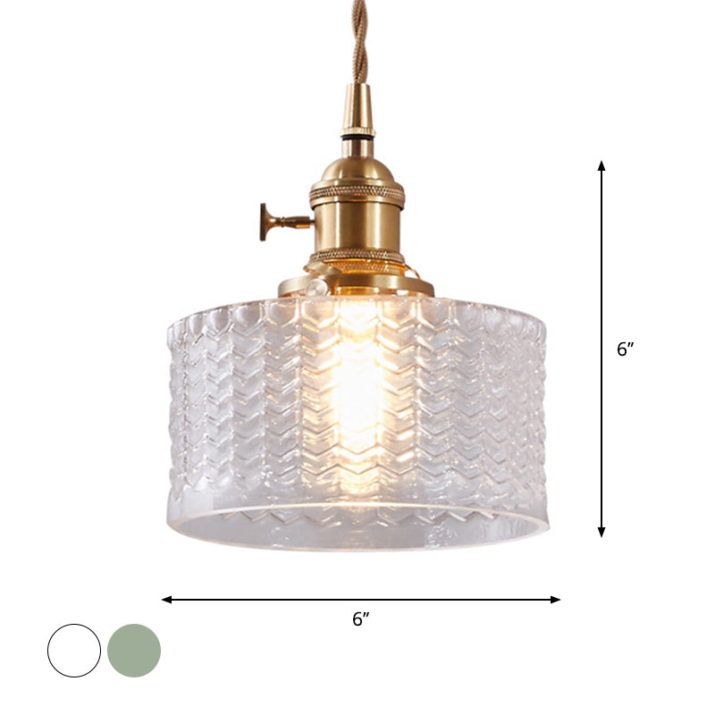 Zenthra Industriele Hanglamp Eettafel - Retro Korte Cilinder met Duidelijk/Groen Golfglas voor Woonkamer en Eetkamer