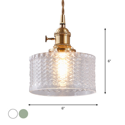 Zenthra Industriele Hanglamp Eettafel - Retro Korte Cilinder met Duidelijk/Groen Golfglas voor Woonkamer en Eetkamer