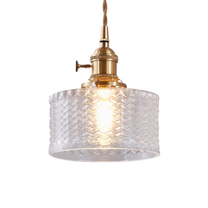Zenthra Industriele Hanglamp Eettafel - Retro Korte Cilinder met Duidelijk/Groen Golfglas voor Woonkamer en Eetkamer