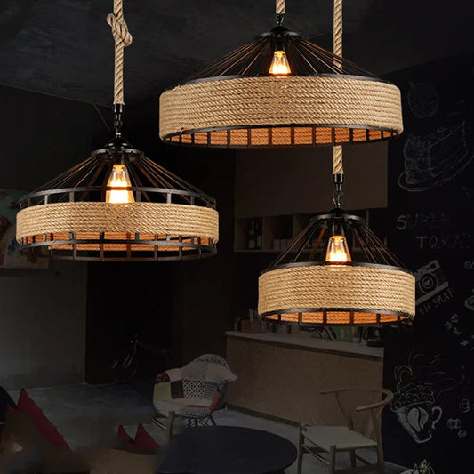 Zenthra Industriele Hanglamp voor Eettafel - Retro Hennep Touw Woonkamer Lamp