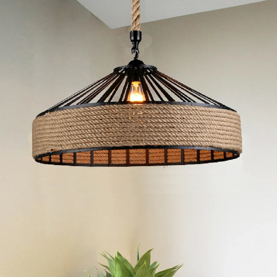 Zenthra Industriele Hanglamp voor Eettafel - Retro Hennep Touw Woonkamer Lamp
