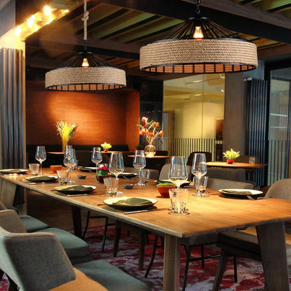 Zenthra Industriele Hanglamp voor Eettafel - Retro Hennep Touw Woonkamer Lamp