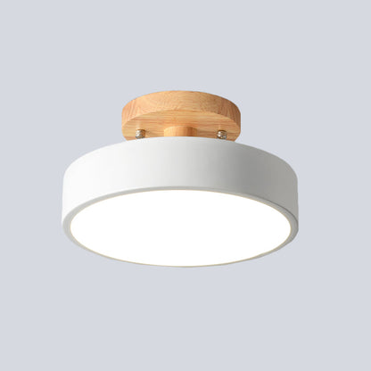 Zenthra LED Plafondlamp Plafonniere met Houten Kap - Moderne IJzeren Drum in Wit/Groen/Grijs