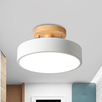 Zenthra LED Plafondlamp Plafonniere met Houten Kap - Moderne IJzeren Drum in Wit/Groen/Grijs
