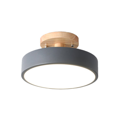 Zenthra LED Plafondlamp Plafonniere met Houten Kap - Moderne IJzeren Drum in Wit/Groen/Grijs