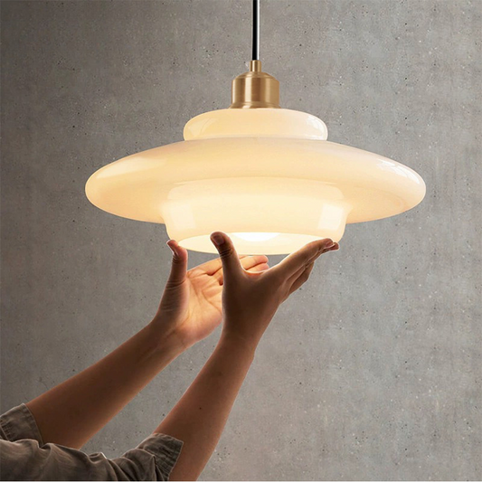 Zenthra Mid Century Art Melkwit Glazen Hanglamp voor Eettafel, Woonkamer en Slaapkamer