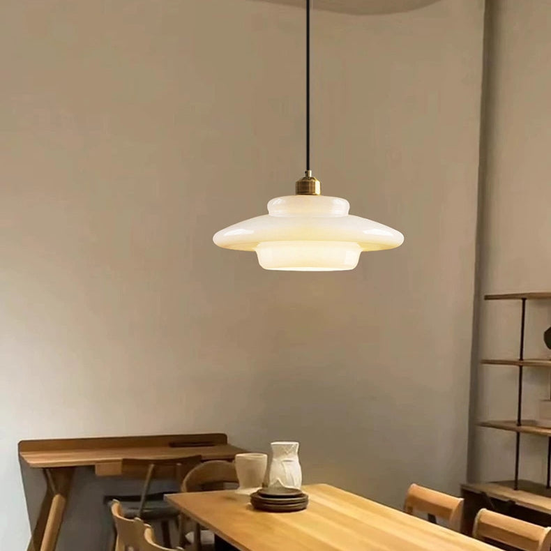 Zenthra Mid Century Art Melkwit Glazen Hanglamp voor Eettafel, Woonkamer en Slaapkamer