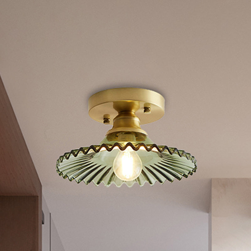 Zenthra Plafondlamp - Flared Semi Flush Verlichting met Helder/Groen Ribbelglas voor Moderne Interieurs