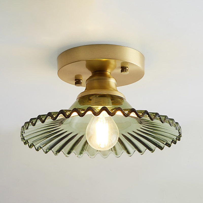Zenthra Plafondlamp - Flared Semi Flush Verlichting met Helder/Groen Ribbelglas voor Moderne Interieurs