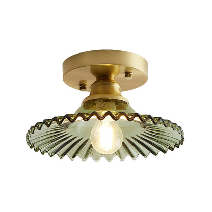Zenthra Plafondlamp - Flared Semi Flush Verlichting met Helder/Groen Ribbelglas voor Moderne Interieurs
