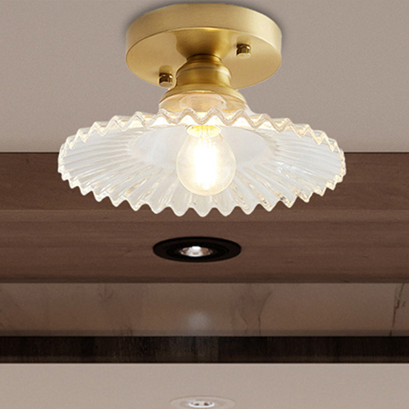Zenthra Plafondlamp - Flared Semi Flush Verlichting met Helder/Groen Ribbelglas voor Moderne Interieurs