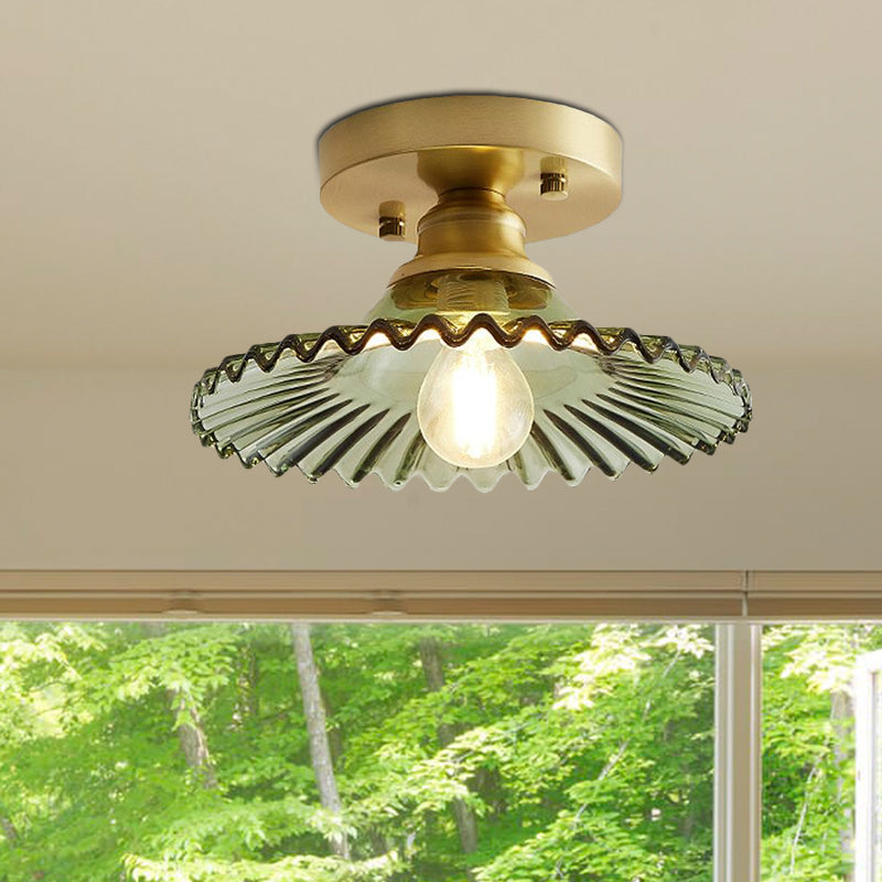 Zenthra Plafondlamp - Flared Semi Flush Verlichting met Helder/Groen Ribbelglas voor Moderne Interieurs