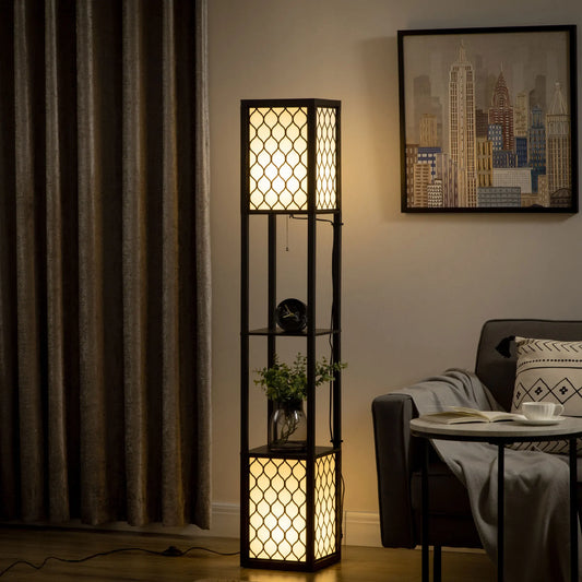 Zenthra Staande lamp Zwart met Planken E27 Max. 40W Staande Lamp voor Woonkamer 26x26x156 cm