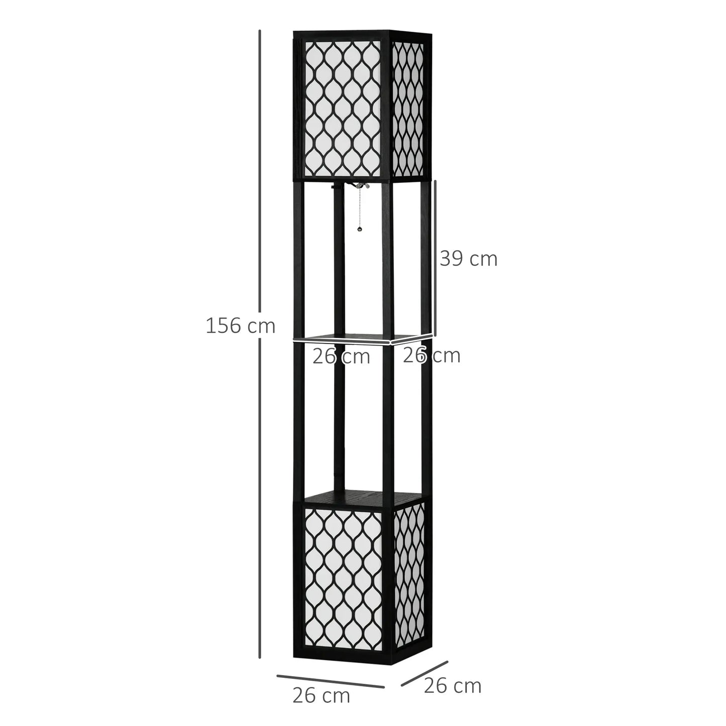 Zenthra Staande lamp Zwart met Planken E27 Max. 40W Staande Lamp voor Woonkamer 26x26x156 cm