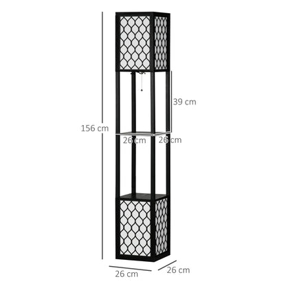 Zenthra Staande lamp Zwart met Planken E27 Max. 40W Staande Lamp voor Woonkamer 26x26x156 cm