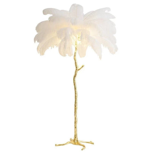 Zenthra Vloerlamp – Luxe Staande Lamp voor Woonkamer met Strauzenveren Design 0