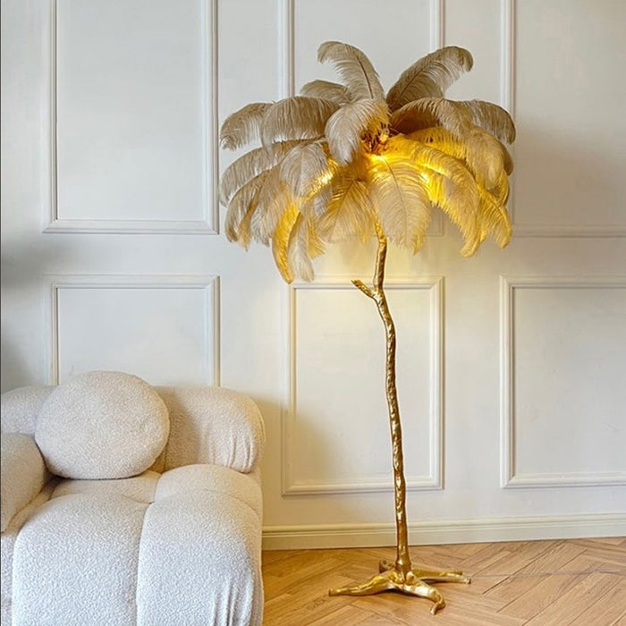 Zenthra Vloerlamp – Luxe Staande Lamp voor Woonkamer met Strauzenveren Design 7