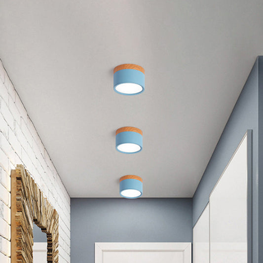 Zenthra LED Plafondlamp - Cylinder Kleine Flush Plafonniere in Geel/Blauw/Zwart Metaal