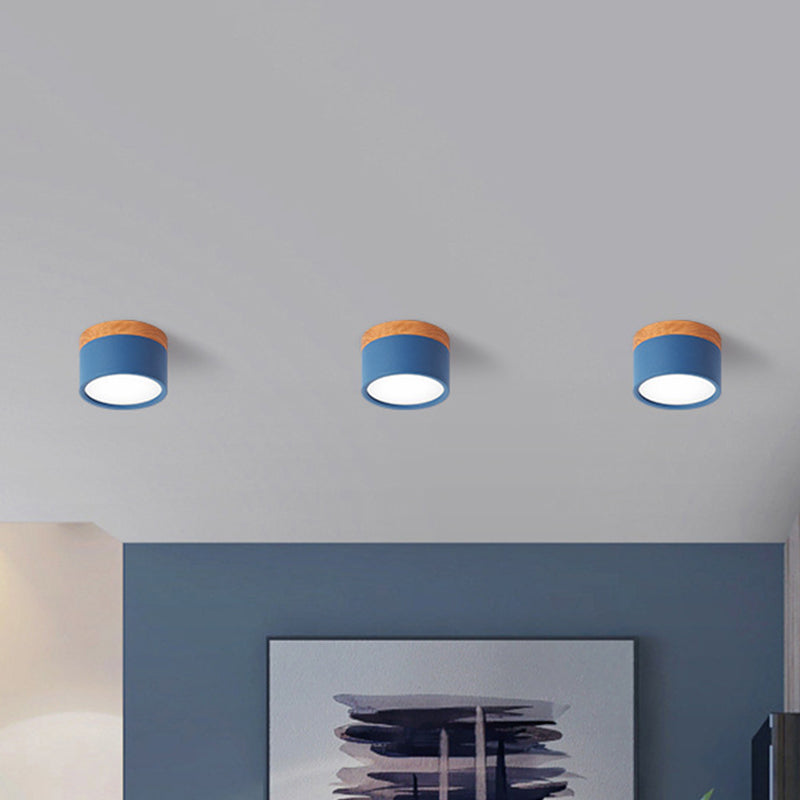 Zenthra LED Plafondlamp - Cylinder Kleine Flush Plafonniere in Geel/Blauw/Zwart Metaal