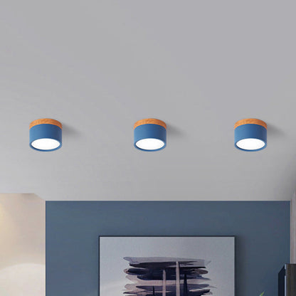 Zenthra LED Plafondlamp - Cylinder Kleine Flush Plafonniere in Geel/Blauw/Zwart Metaal