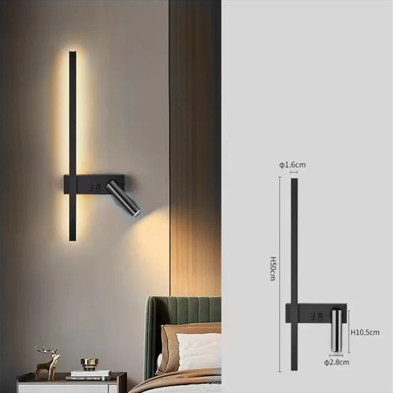 Zenthra Wandlamp Zwart - Moderne LED Slaapkamer Lamp voor Luxe Woonkamer en Slaapkamer